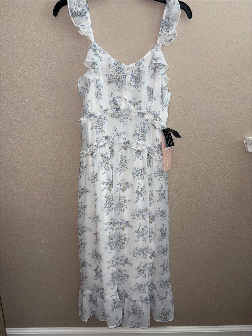 Celebrity Pink White Maxi Dress with Light Blue Floral Print